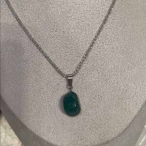 Silver Necklace with Green chalcedony stone Pendant
